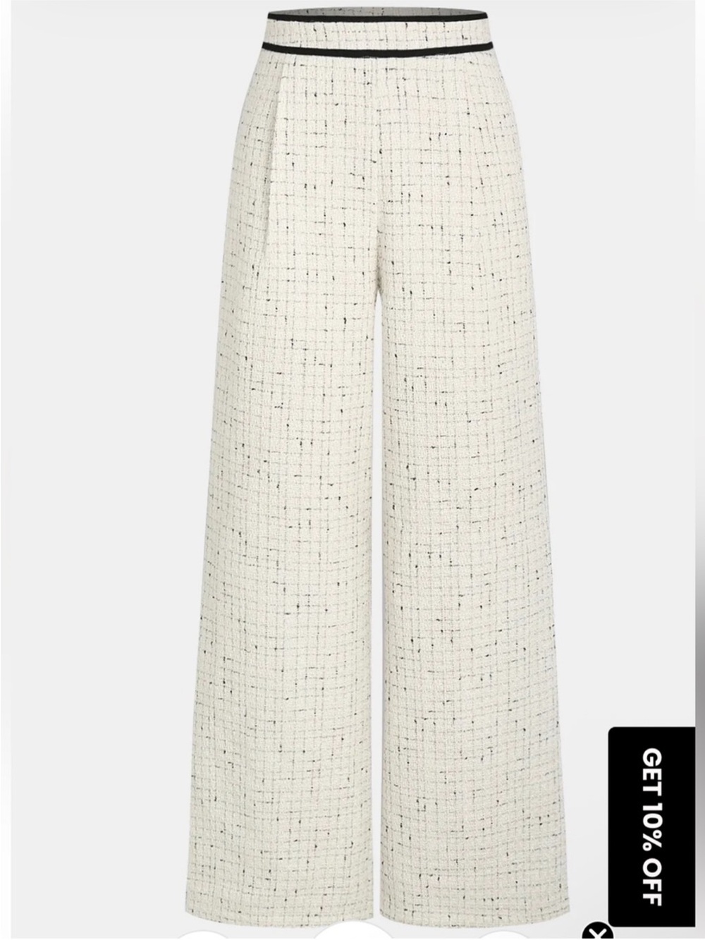 Cider Cream Wide-Leg Tweed Pants with Black Trim
